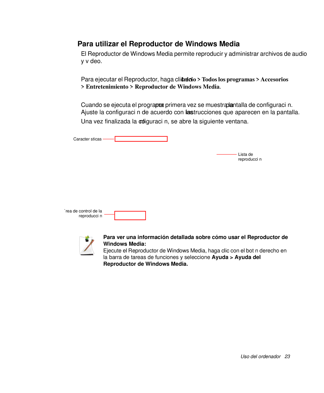 Samsung NP-Q35K000/SES, NP-Q35A000/SES, NP-Q35C005/SES, NP-Q35B000/SES manual Para utilizar el Reproductor de Windows Media 