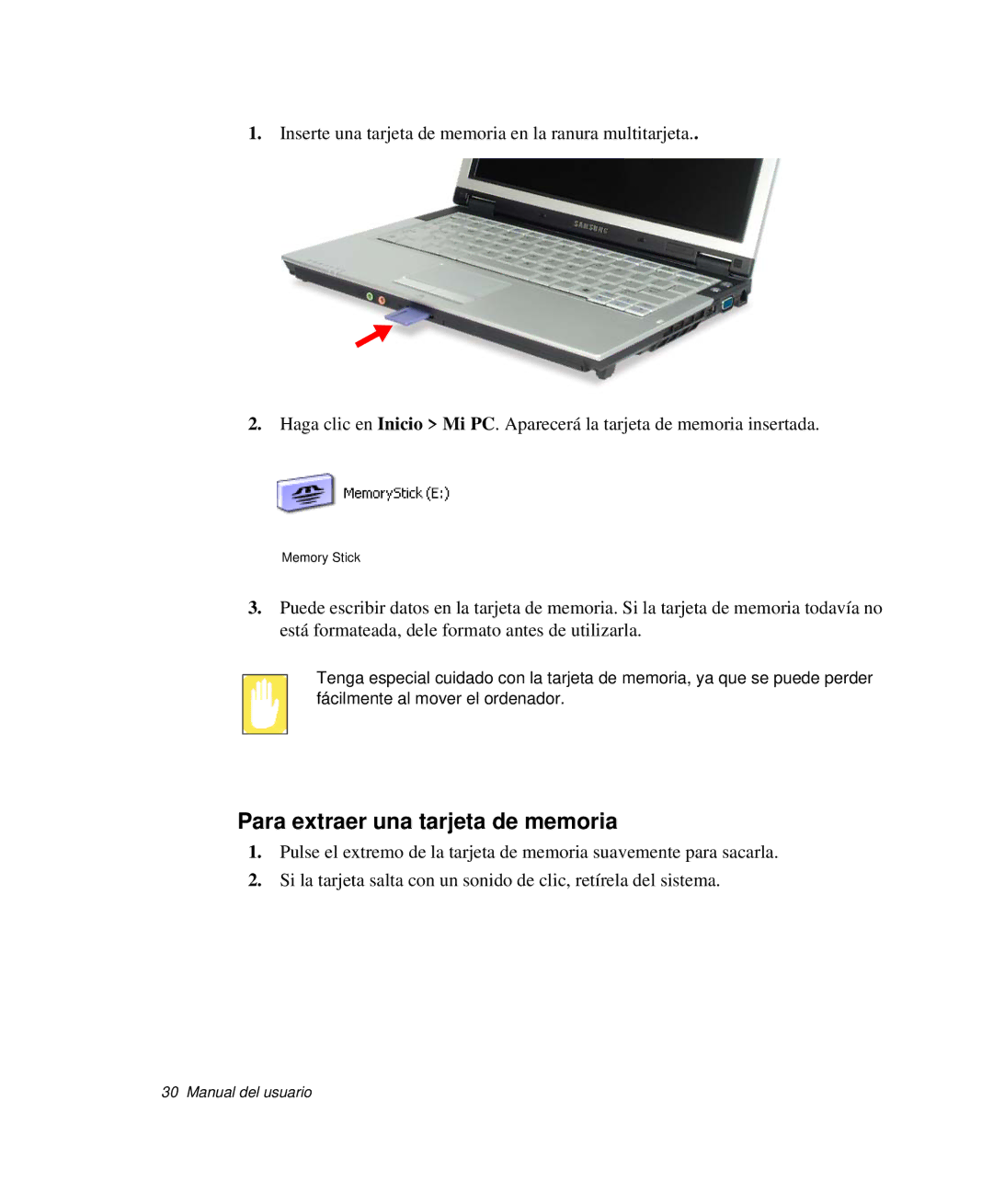 Samsung NP-Q35C001/SES, NP-Q35A000/SES, NP-Q35C005/SES, NP-Q35K000/SES, NP-Q35B000/SES Para extraer una tarjeta de memoria 