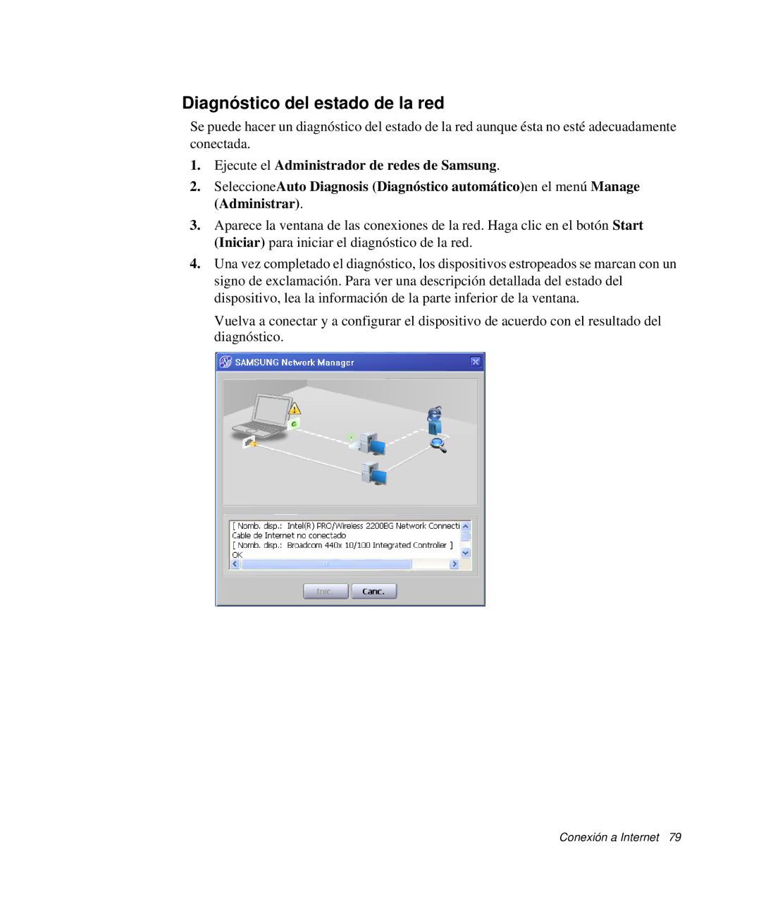 Samsung NP-Q35T000/SES, NP-Q35A000/SES, NP-Q35C005/SES, NP-Q35K000/SES, NP-Q35B000/SES manual Diagnóstico del estado de la red 