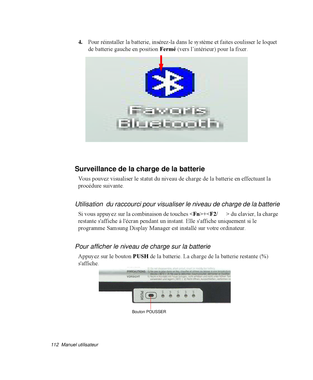 Samsung NP-Q35T007/SEF manual Surveillance de la charge de la batterie, Pour afficher le niveau de charge sur la batterie 