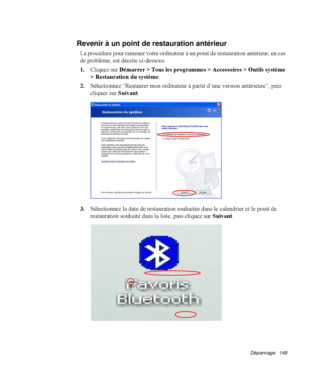 Samsung NP-Q35T004/SEF, NP-Q35G001/SEF, NP-Q35T000/SEF, NP-Q35T003/SEF manual Revenir à un point de restauration antérieur 