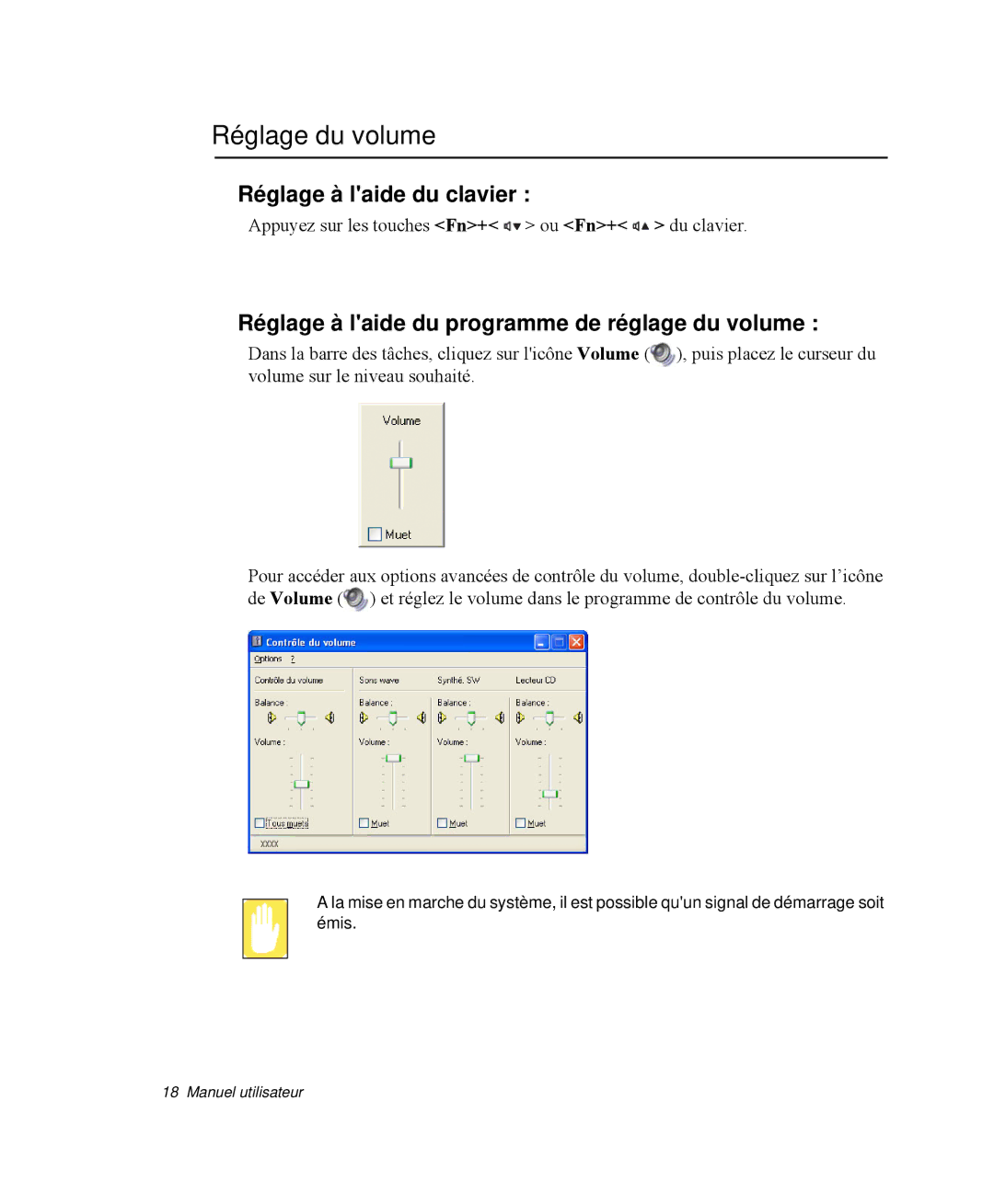 Samsung NP-Q35T006/SEF, NP-Q35G001/SEF, NP-Q35T000/SEF Réglage du volume, Réglage à laide du programme de réglage du volume 