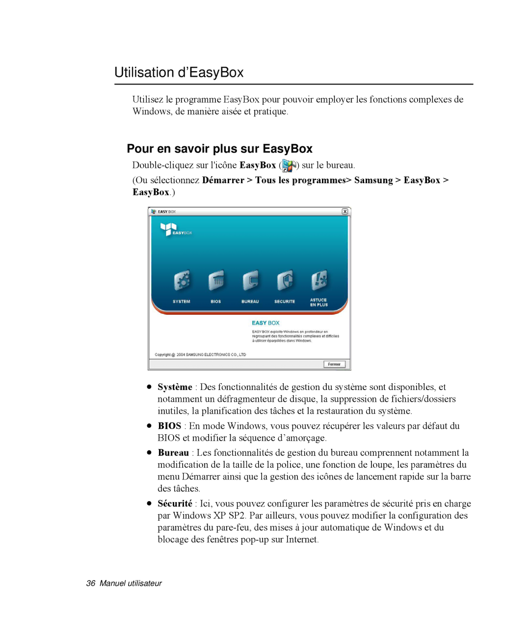 Samsung NP-Q35T002/SEF, NP-Q35G001/SEF, NP-Q35T000/SEF manual Utilisation d’EasyBox, Pour en savoir plus sur EasyBox 