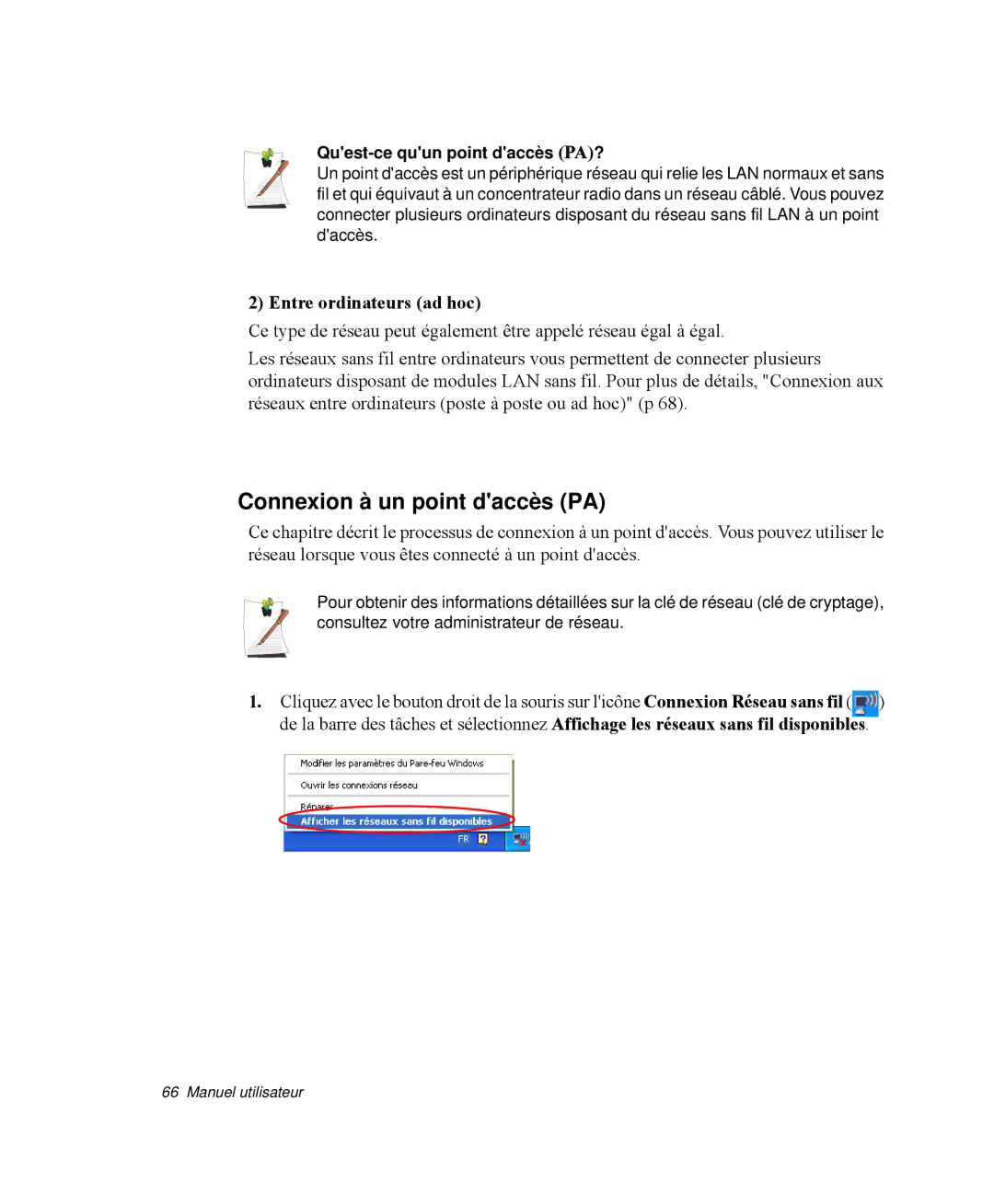 Samsung NP-Q35T002/SEF manual Connexion à un point daccès PA, Entre ordinateurs ad hoc, Quest-ce quun point daccès PA? 