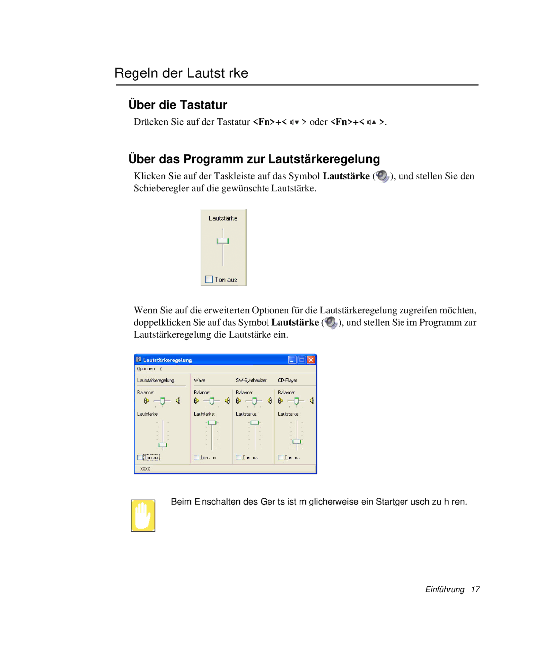 Samsung NP-Q40T000/SEG, NP-Q40T002/SEG, NP-Q40T001/SEG manual Regeln der Lautstärke, Über das Programm zur Lautstärkeregelung 