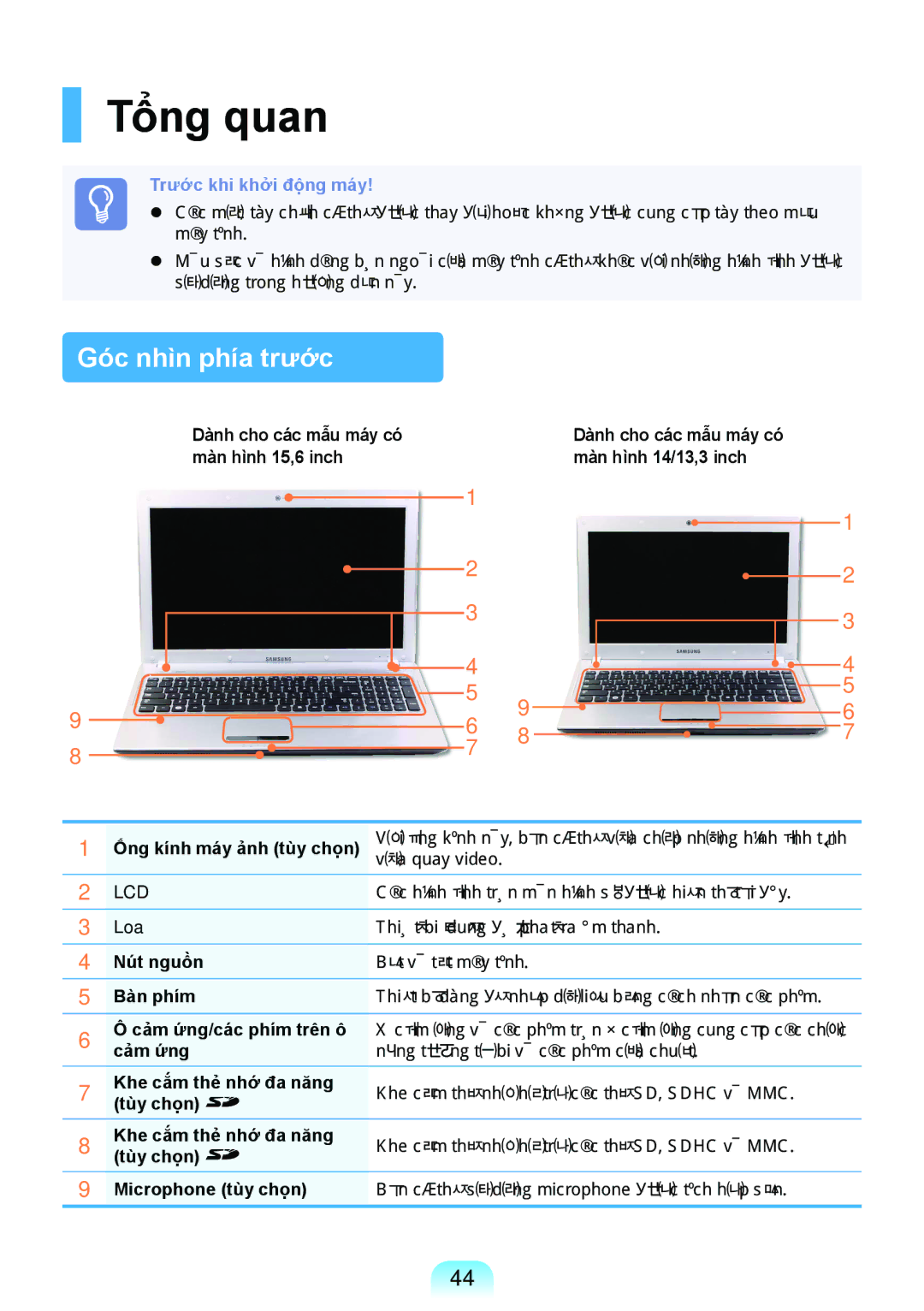 Samsung NP-Q428-DS01VN, NP-Q428-DT02VN, NP-Q428-DS05VN manual Tổng quan, Góc nhìn phía trước, Loa, Nút nguồn, Bàn phím 