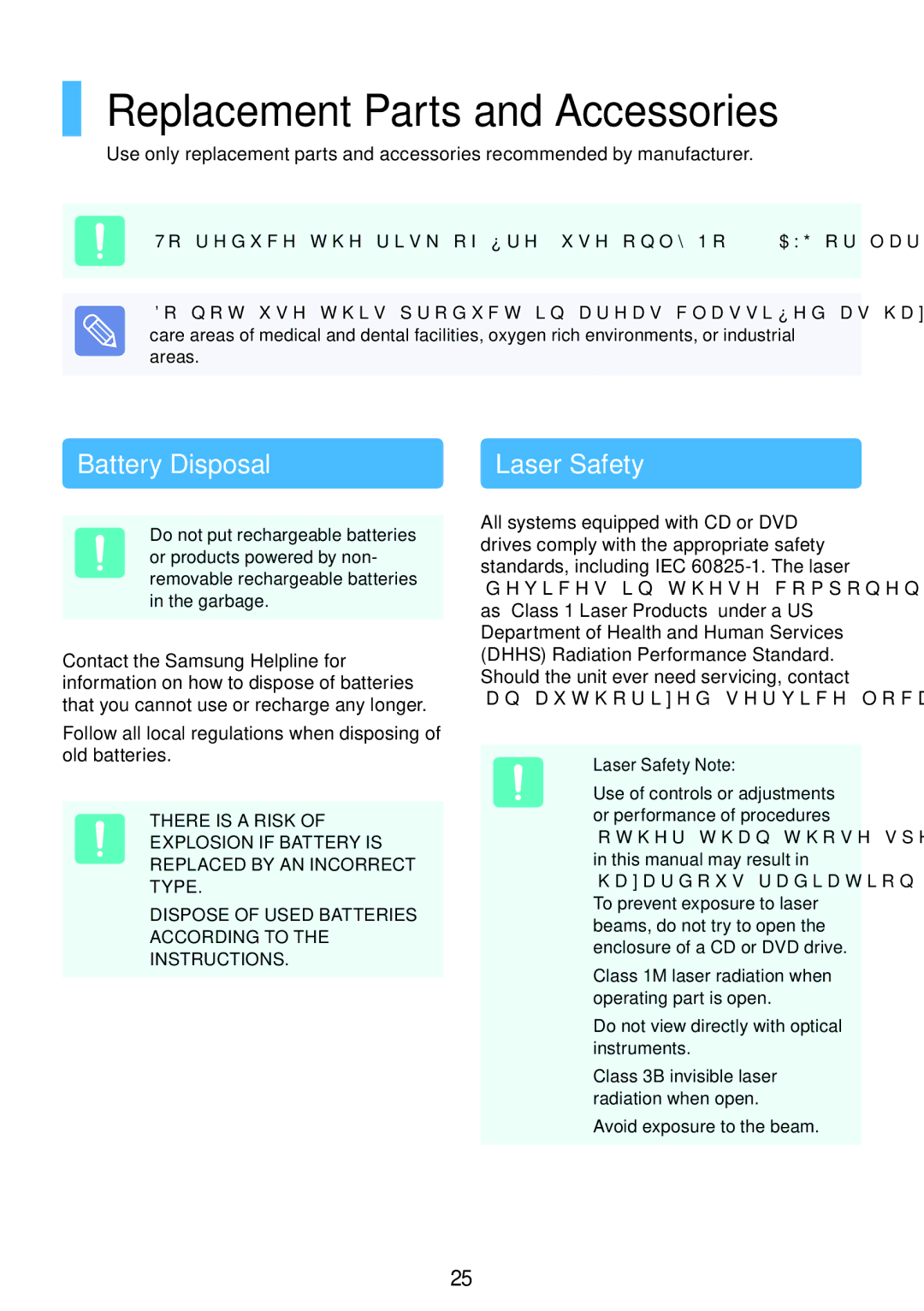 Samsung NP-Q428-DS04VN, NP-Q428-DT02VN, NP-Q428-DS05VN manual Replacement Parts and Accessories,  Laser Safety Note 