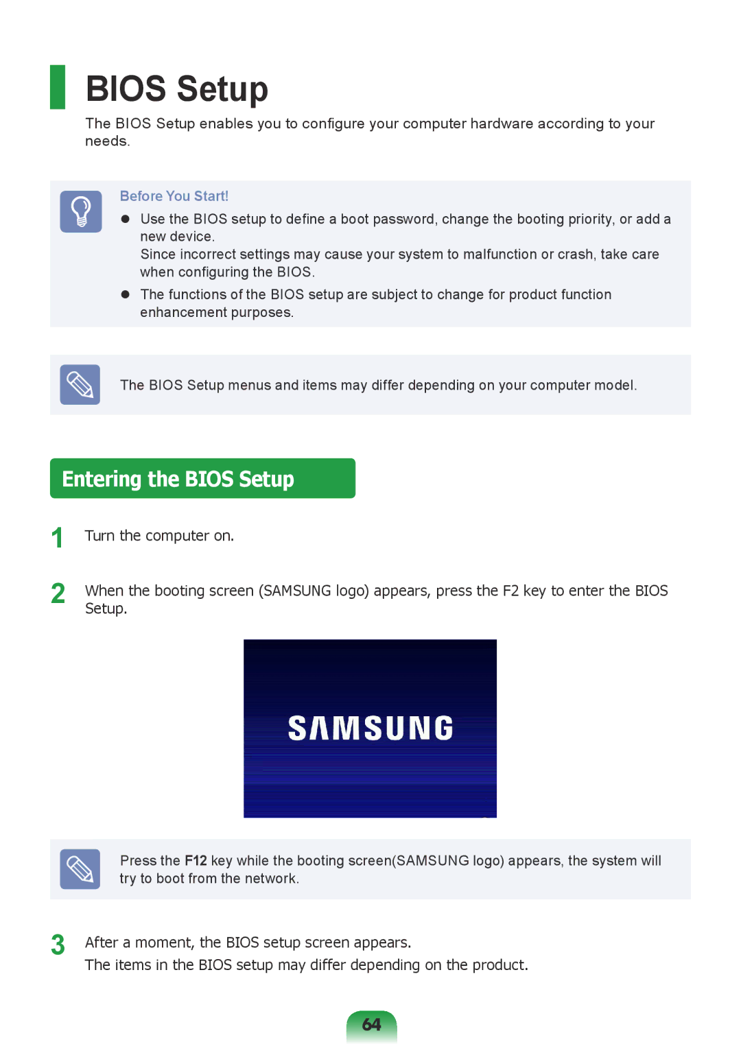 Samsung NP-Q428-DS05VN, NP-Q428-DT02VN, NP-Q428-DS01VN, NP-Q428-DS02VN, NP-Q428-DS04VN manual Entering the Bios Setup 