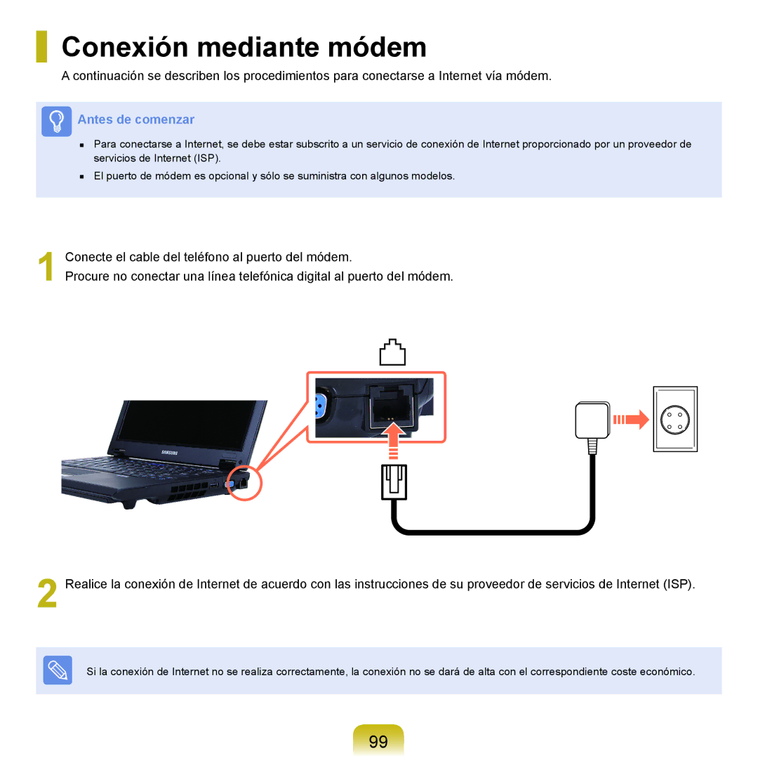 Samsung NP-Q45A003/SES, NP-Q45A001/SES, NP-Q45A007/SES, NP-Q45A006/SES, NP-Q45A005/SES, NP-Q45A000/SES Conexión mediante módem 