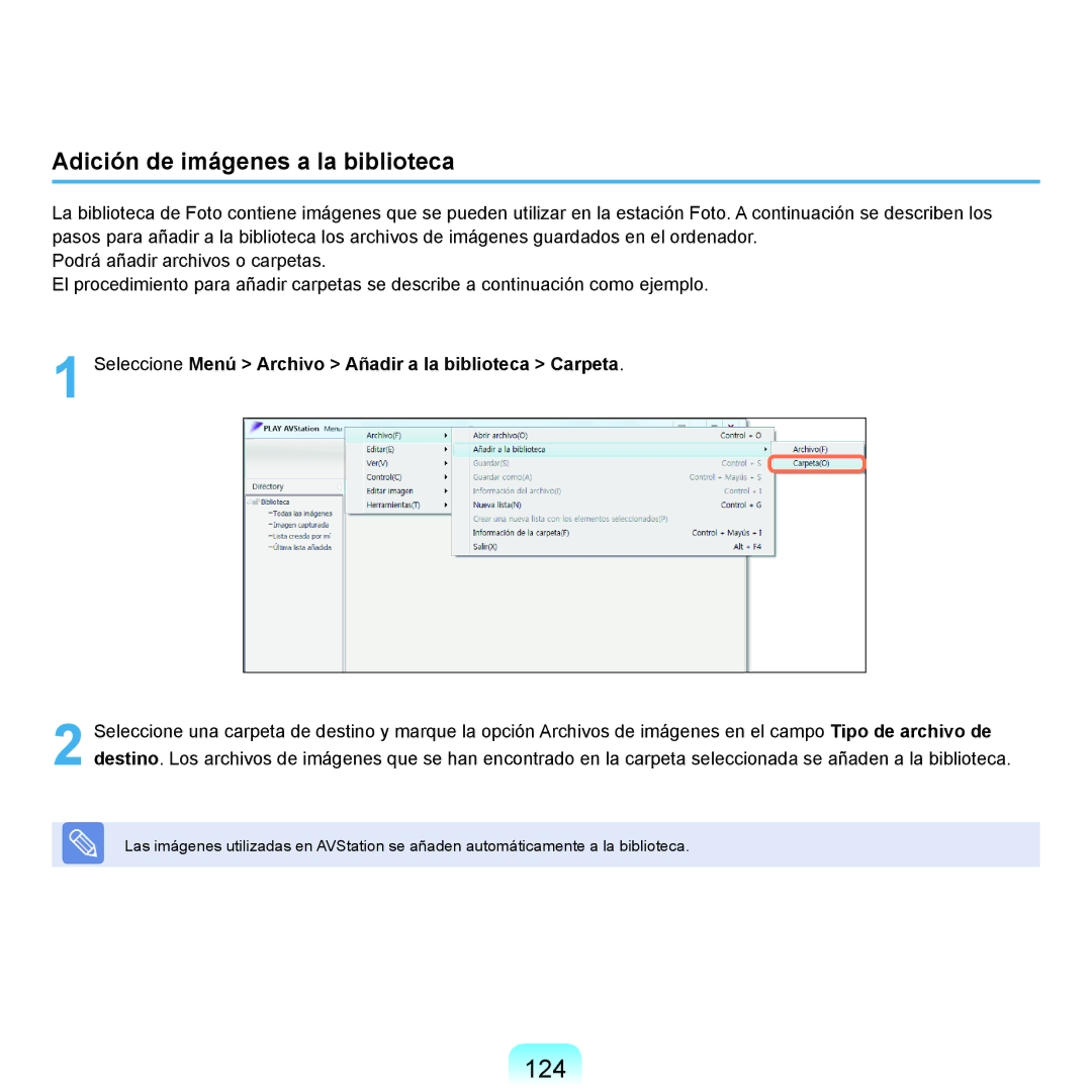 Samsung NP-Q45A008/SES, NP-Q45A001/SES, NP-Q45A003/SES, NP-Q45A007/SES manual 124, Adición de imágenes a la biblioteca 