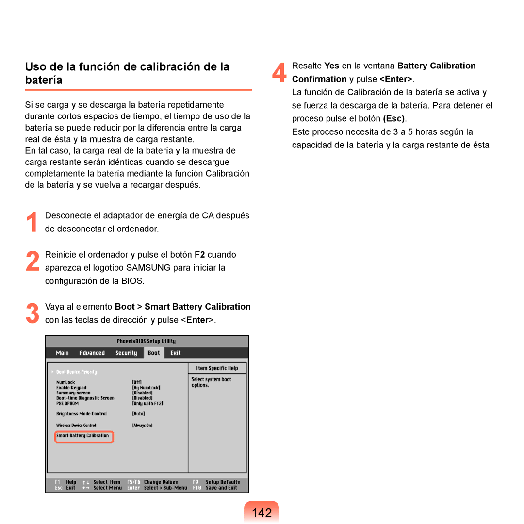 Samsung NP-Q45A008/SES, NP-Q45A001/SES, NP-Q45A003/SES, NP-Q45A007/SES 142, Uso de la función de calibración de la batería 