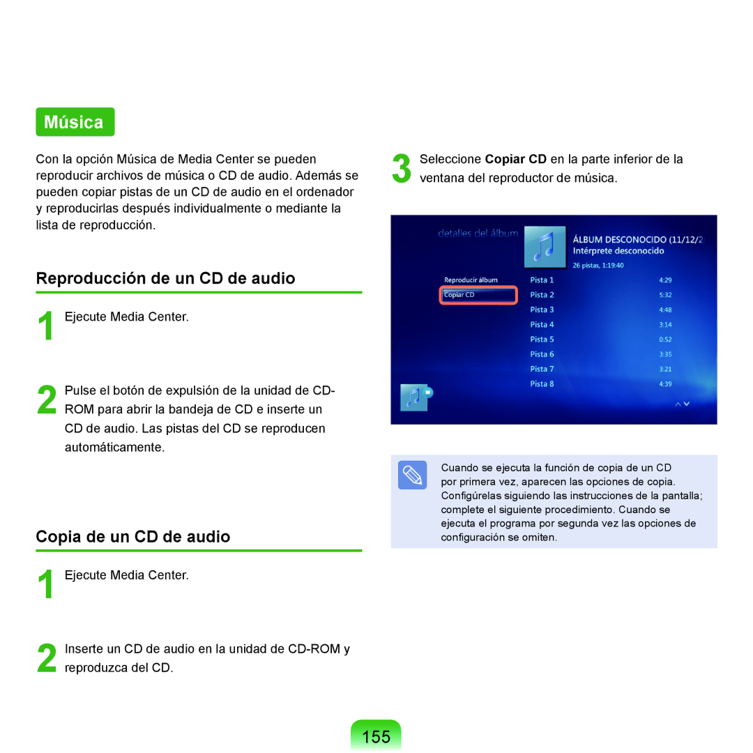 Samsung NP-Q45A006/SES, NP-Q45A001/SES, NP-Q45A003/SES, NP-Q45A007/SES, NP-Q45A005/SES Música, 155, Copia de un CD de audio 