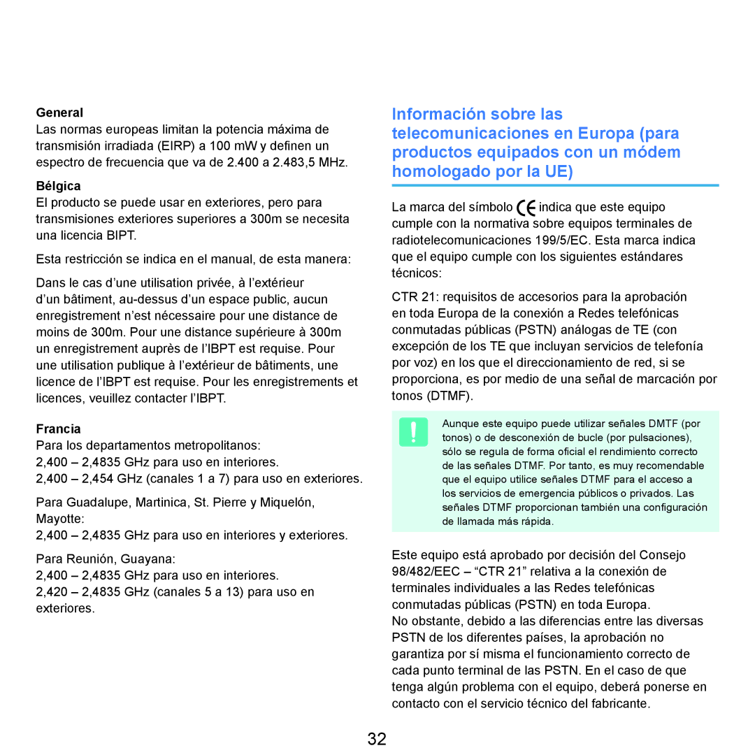 Samsung NP-Q45A004/SES, NP-Q45A001/SES, NP-Q45A003/SES, NP-Q45A007/SES, NP-Q45A006/SES manual General, Bélgica, Francia 