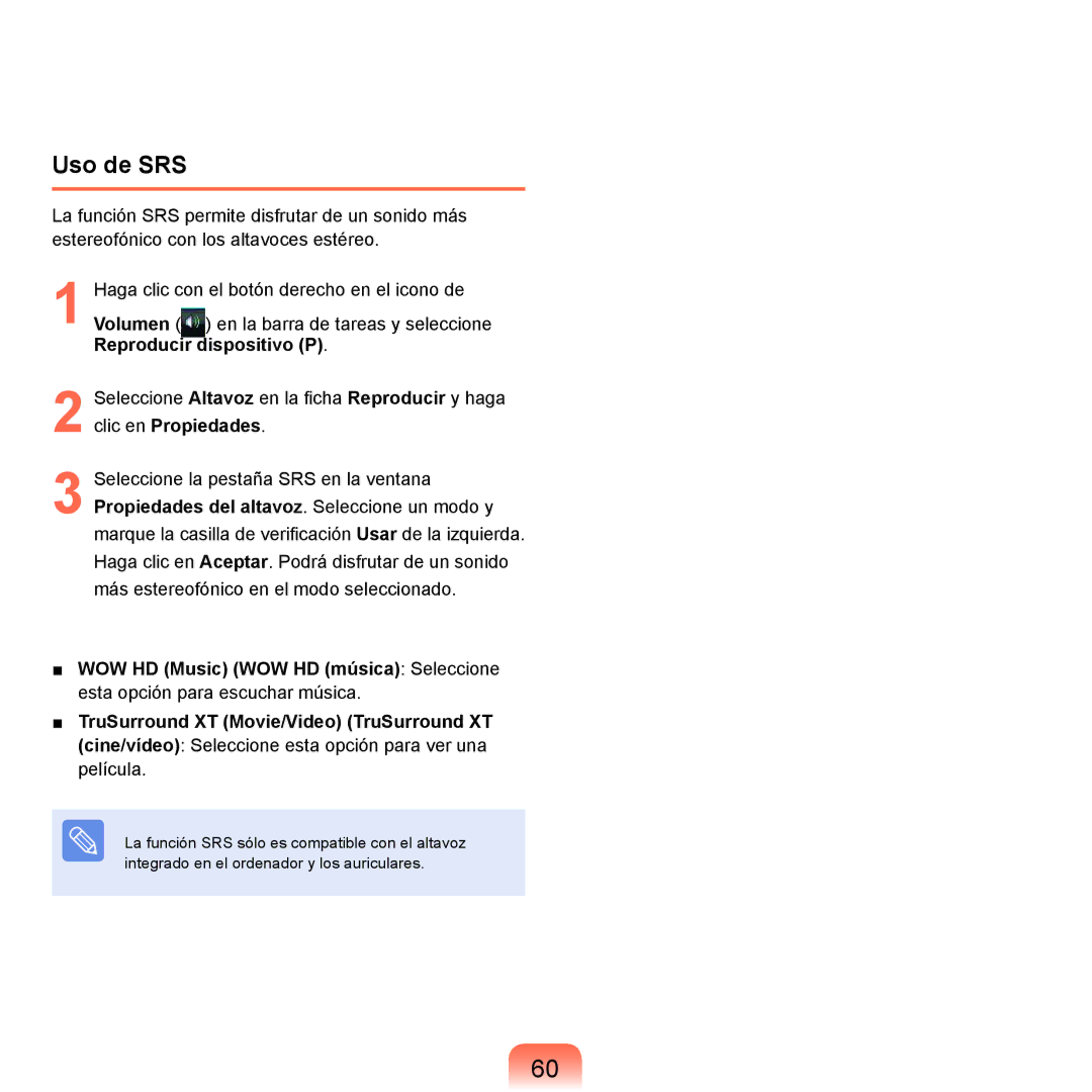 Samsung NP-Q45A002/SES, NP-Q45A001/SES, NP-Q45A003/SES, NP-Q45A007/SES, NP-Q45A006/SES, NP-Q45A005/SES manual Uso de SRS 