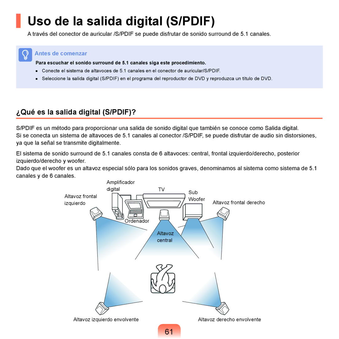 Samsung NP-Q45A008/SES, NP-Q45A001/SES, NP-Q45A003/SES Uso de la salida digital S/PDIF, ¿Qué es la salida digital S/PDIF? 