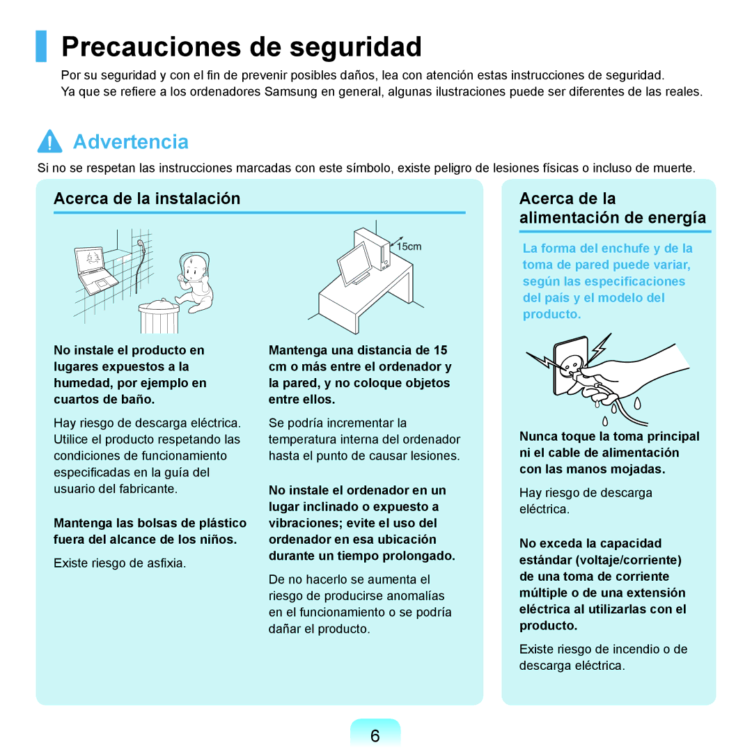 Samsung NP-Q45A002/SES, NP-Q45A001/SES, NP-Q45A003/SES, NP-Q45A007/SES, NP-Q45A006/SES Precauciones de seguridad, Advertencia 