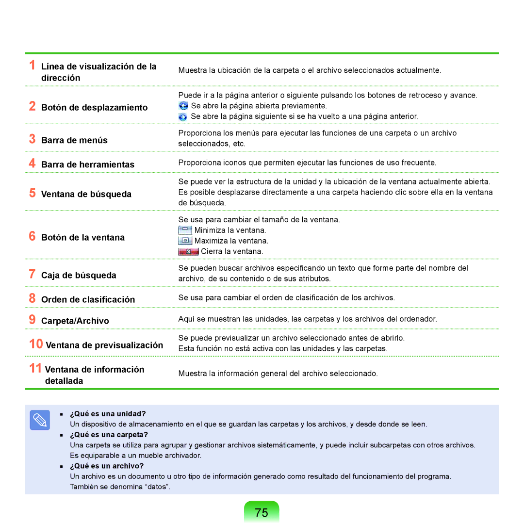 Samsung NP-Q45A005/SES, NP-Q45A001/SES, NP-Q45A003/SES manual ¿Qué es una unidad?, ¿Qué es una carpeta?, ¿Qué es un archivo? 