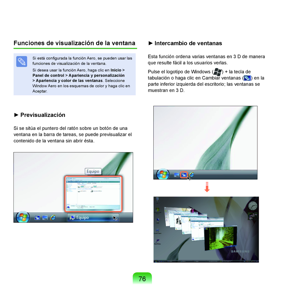 Samsung NP-Q45A000/SES, NP-Q45A001/SES, NP-Q45A003/SES manual Funciones de visualización de la ventana, Previsualización 