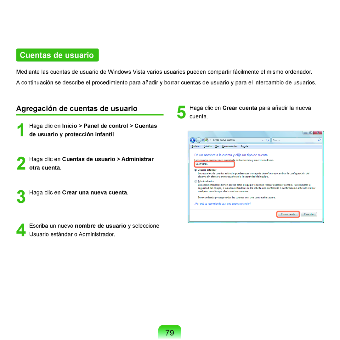 Samsung NP-Q45A008/SES, NP-Q45A001/SES, NP-Q45A003/SES, NP-Q45A007/SES Cuentas de usuario, Agregación de cuentas de usuario 