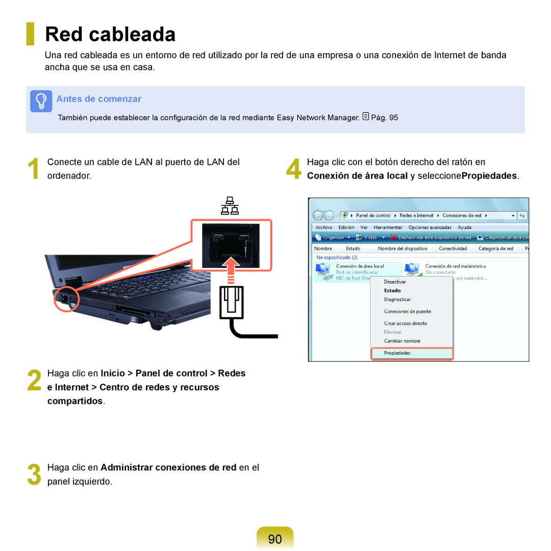 Samsung NP-Q45A003/SES, NP-Q45A001/SES, NP-Q45A007/SES, NP-Q45A006/SES, NP-Q45A005/SES, NP-Q45A000/SES manual Red cableada 