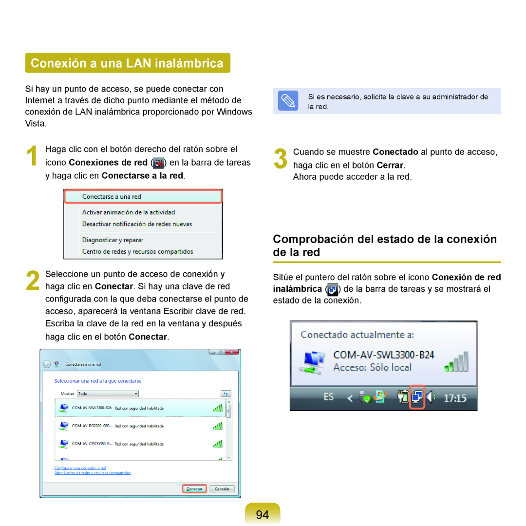 Samsung NP-Q45A000/SES, NP-Q45A001/SES Conexión a una LAN inalámbrica, Comprobación del estado de la conexión de la red 