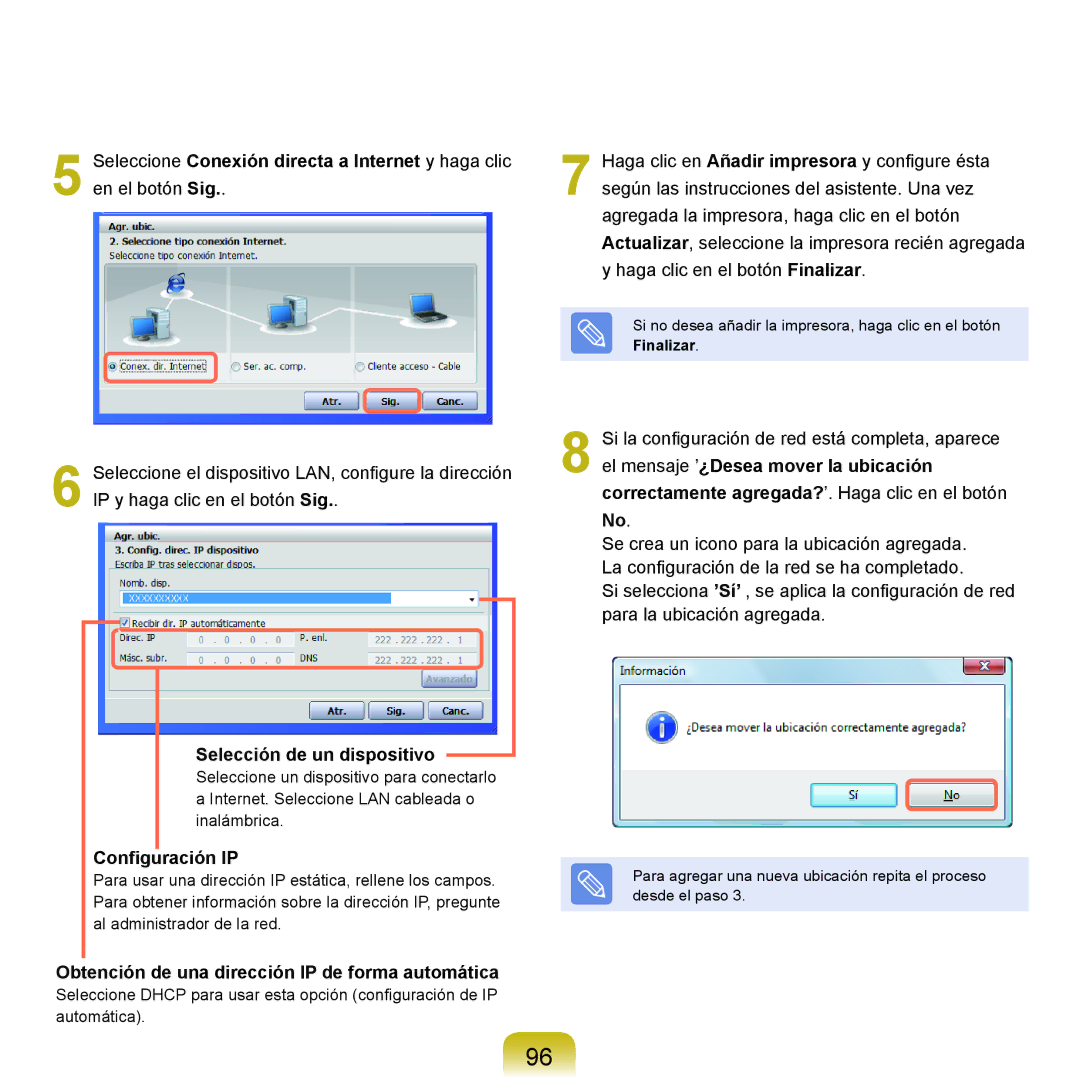 Samsung NP-Q45A002/SES Selección de un dispositivo, Configuración IP, Obtención de una dirección IP de forma automática 