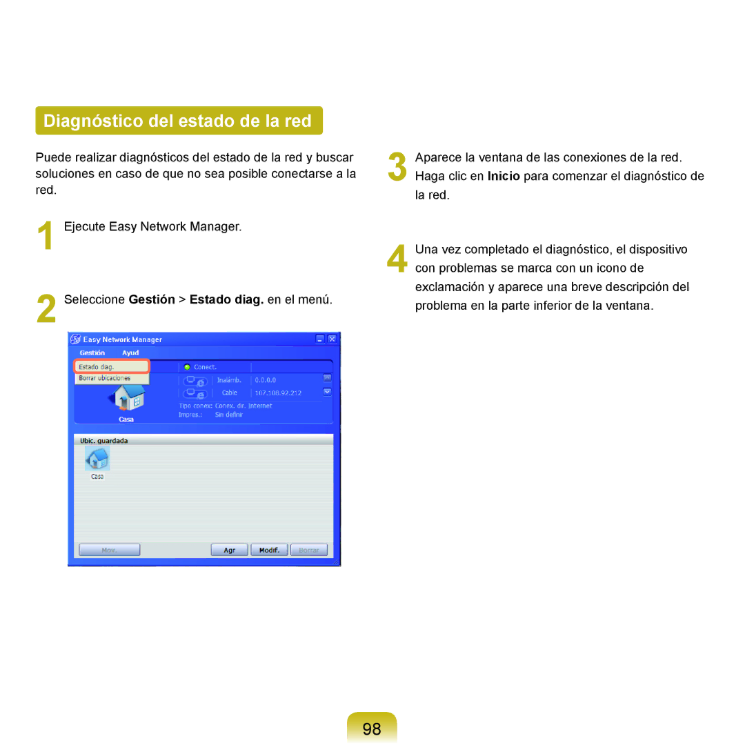 Samsung NP-Q45A001/SES, NP-Q45A003/SES, NP-Q45A007/SES, NP-Q45A006/SES, NP-Q45A005/SES manual Diagnóstico del estado de la red 