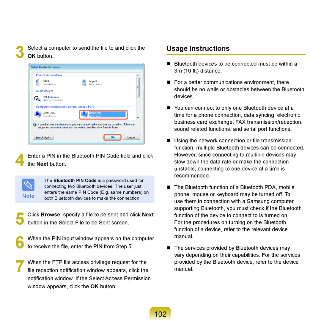 Samsung NP-Q45AV01/SPL manual 102, Usage Instructions 