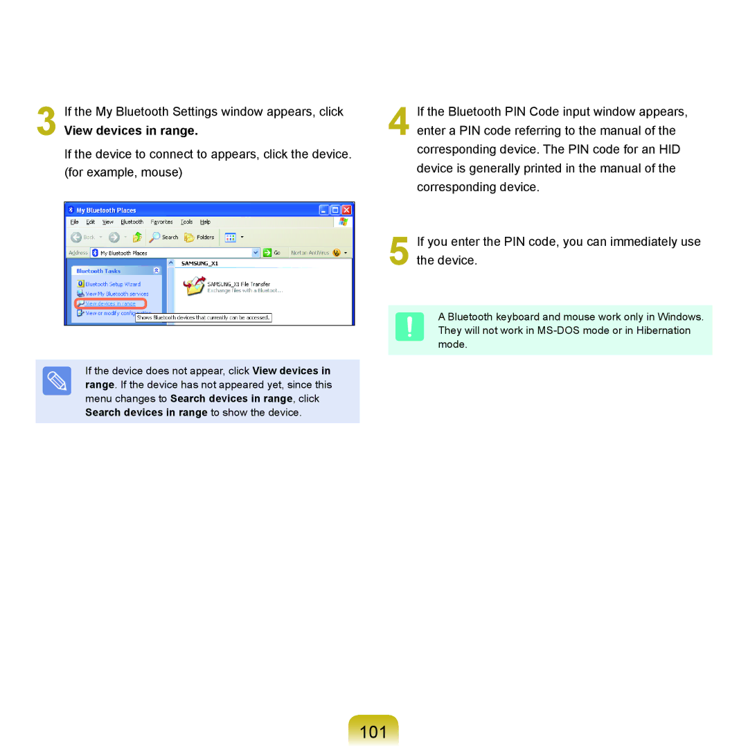 Samsung NP-Q45AV01/SPL manual 101, View devices in range 