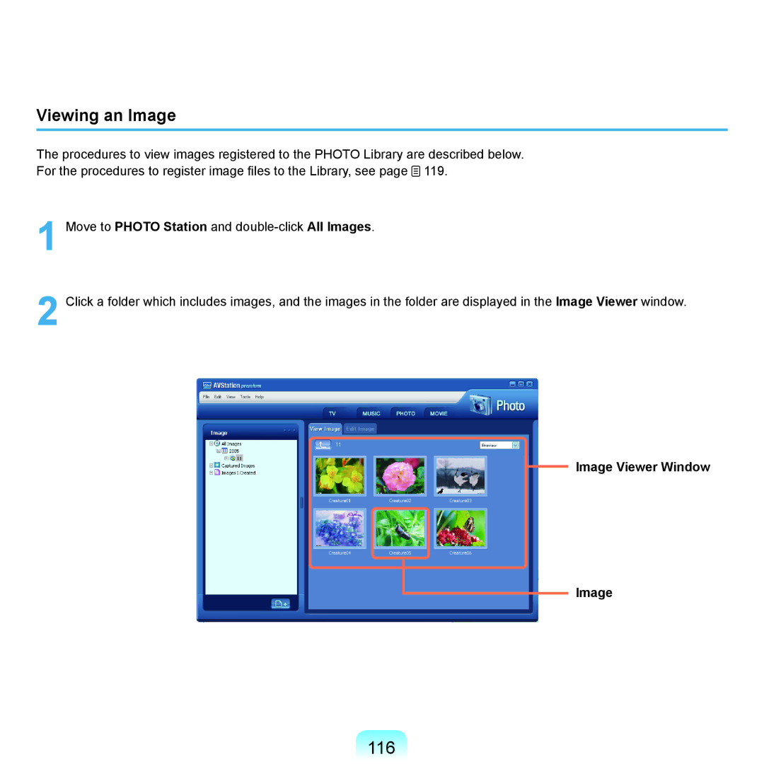 Samsung NP-Q45AV01/SPL manual 116, Viewing an Image, Image Viewer Window 