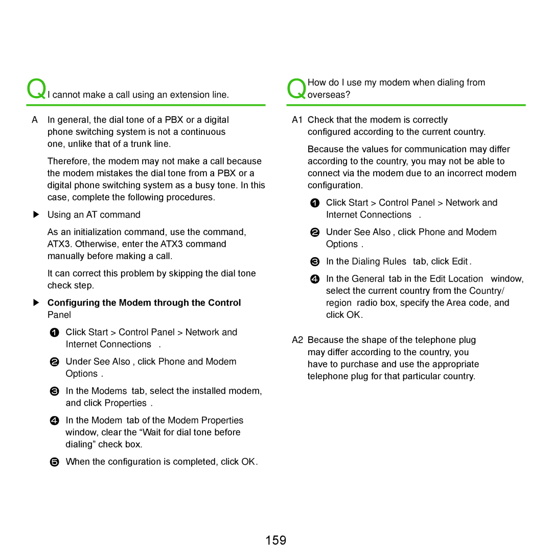 Samsung NP-Q45AV01/SPL manual 159, QI cannot make a call using an extension line, Using an AT command 