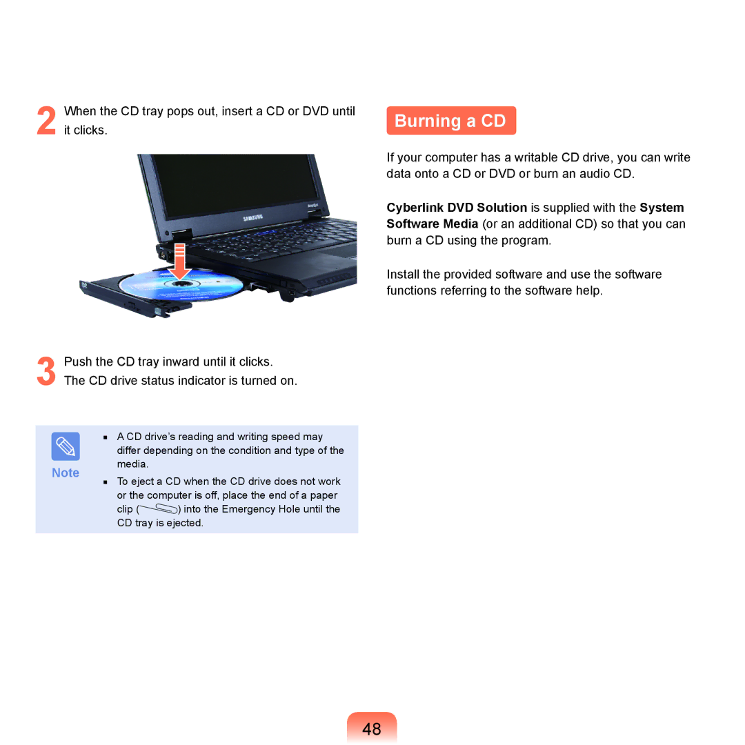 Samsung NP-Q45AV01/SPL manual Burning a CD 