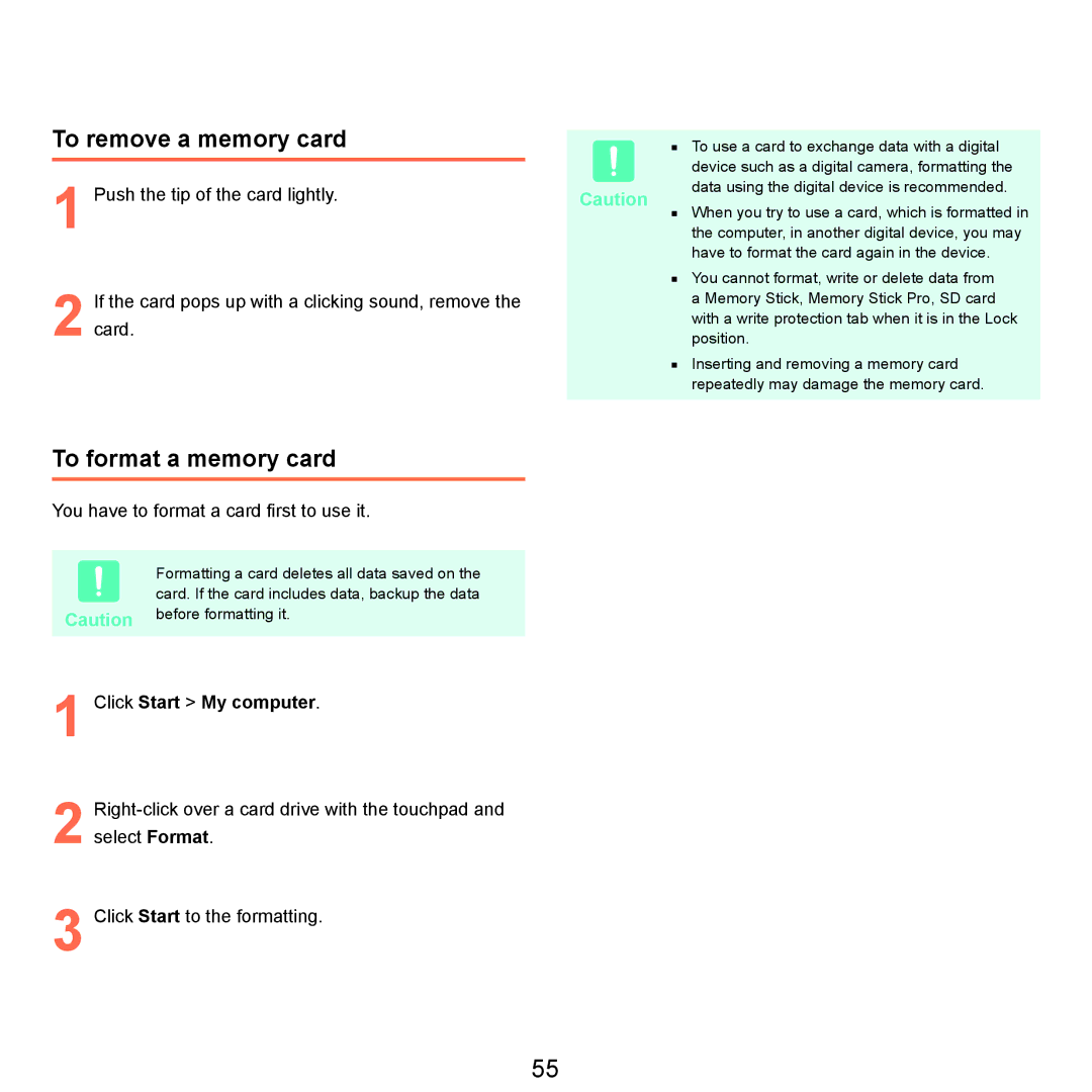 Samsung NP-Q45AV01/SPL manual To remove a memory card, To format a memory card, Click Start My computer 