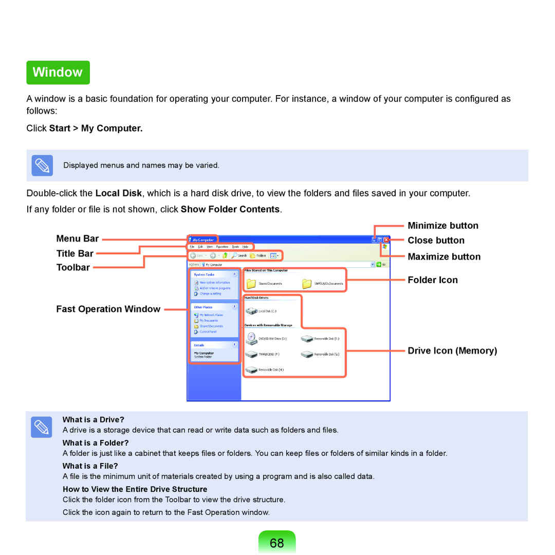 Samsung NP-Q45AV01/SPL manual Window, What is a Drive?, What is a Folder?, What is a File? 