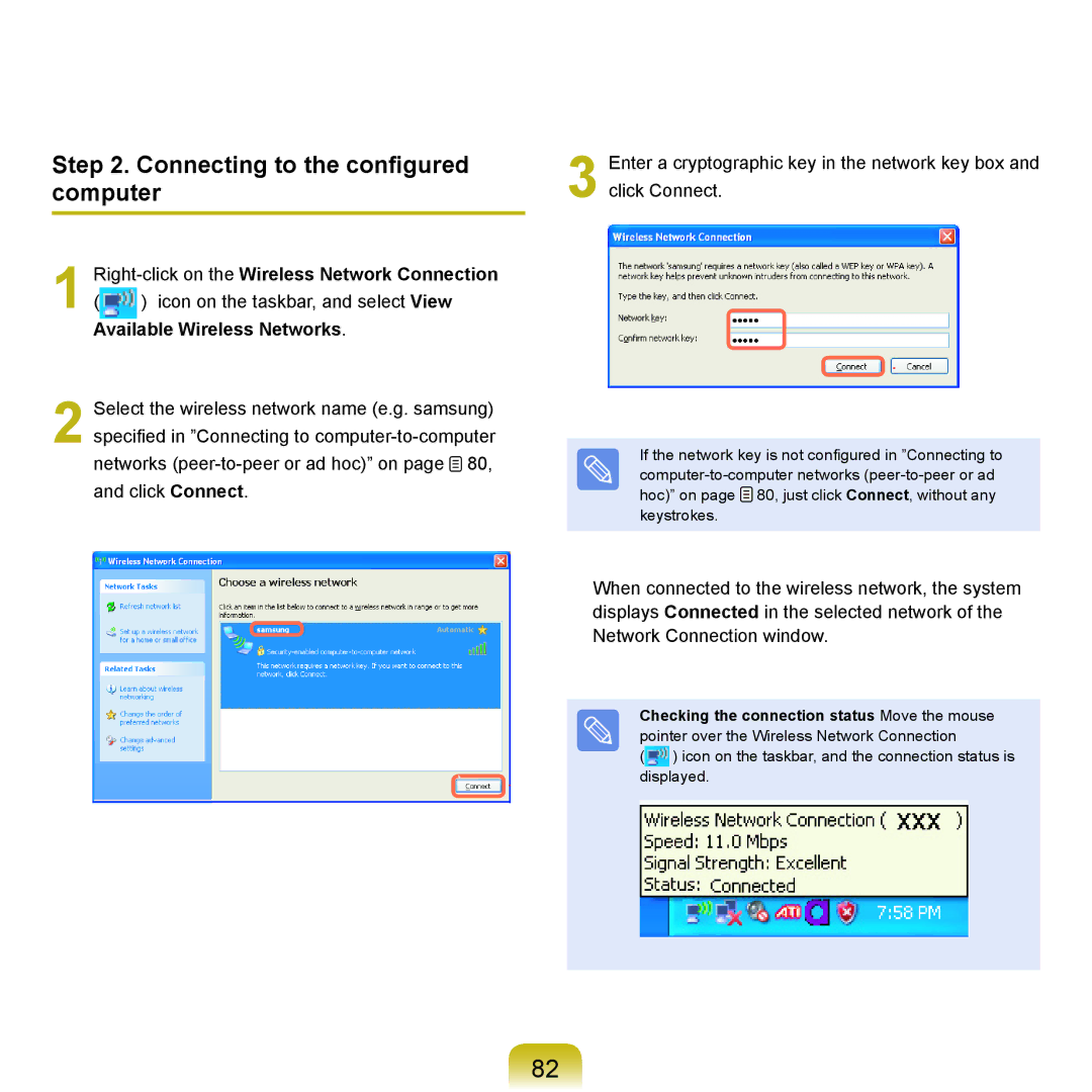 Samsung NP-Q45AV01/SPL manual Connecting to the configured computer 