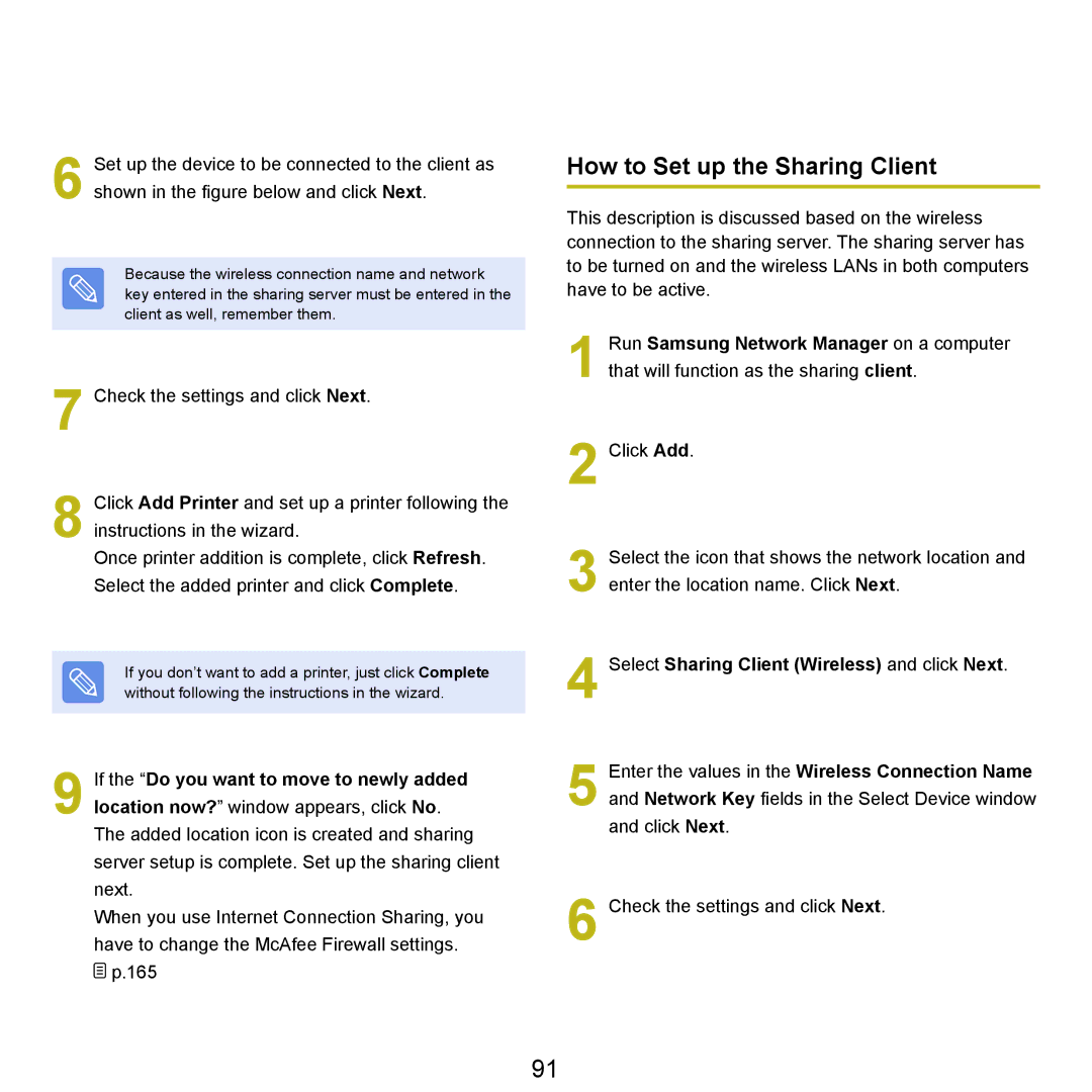 Samsung NP-Q45AV01/SPL manual How to Set up the Sharing Client 