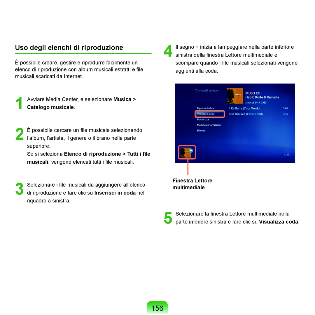 Samsung NP-Q45A005/SEI manual 156, Uso degli elenchi di riproduzione, Se si seleziona Elenco di riproduzione Tutti i file 