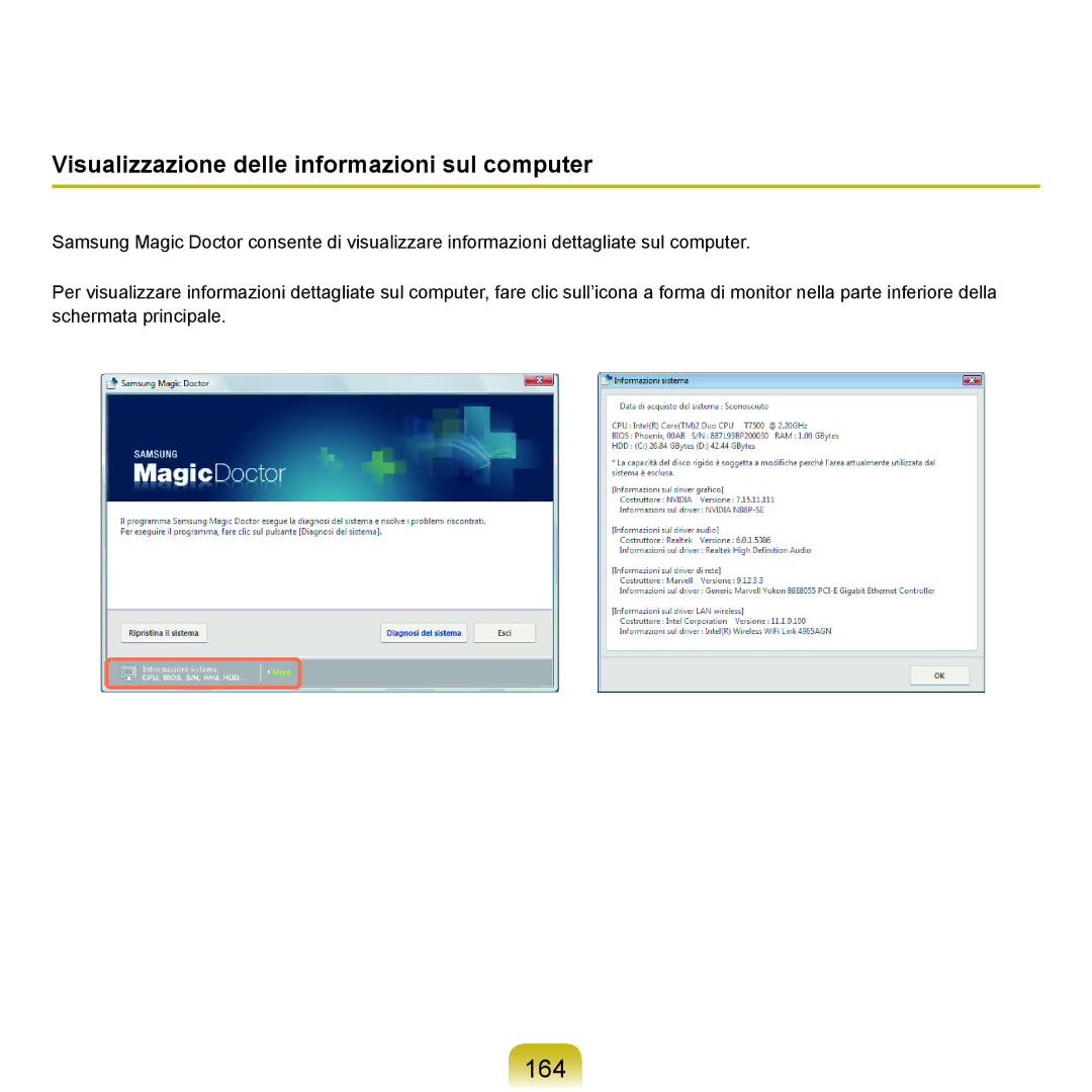 Samsung NP-Q45T001/SEI, NP-Q45AV02/SEG, NP-Q45F000/SEI, NP-Q45A002/SEI 164, Visualizzazione delle informazioni sul computer 