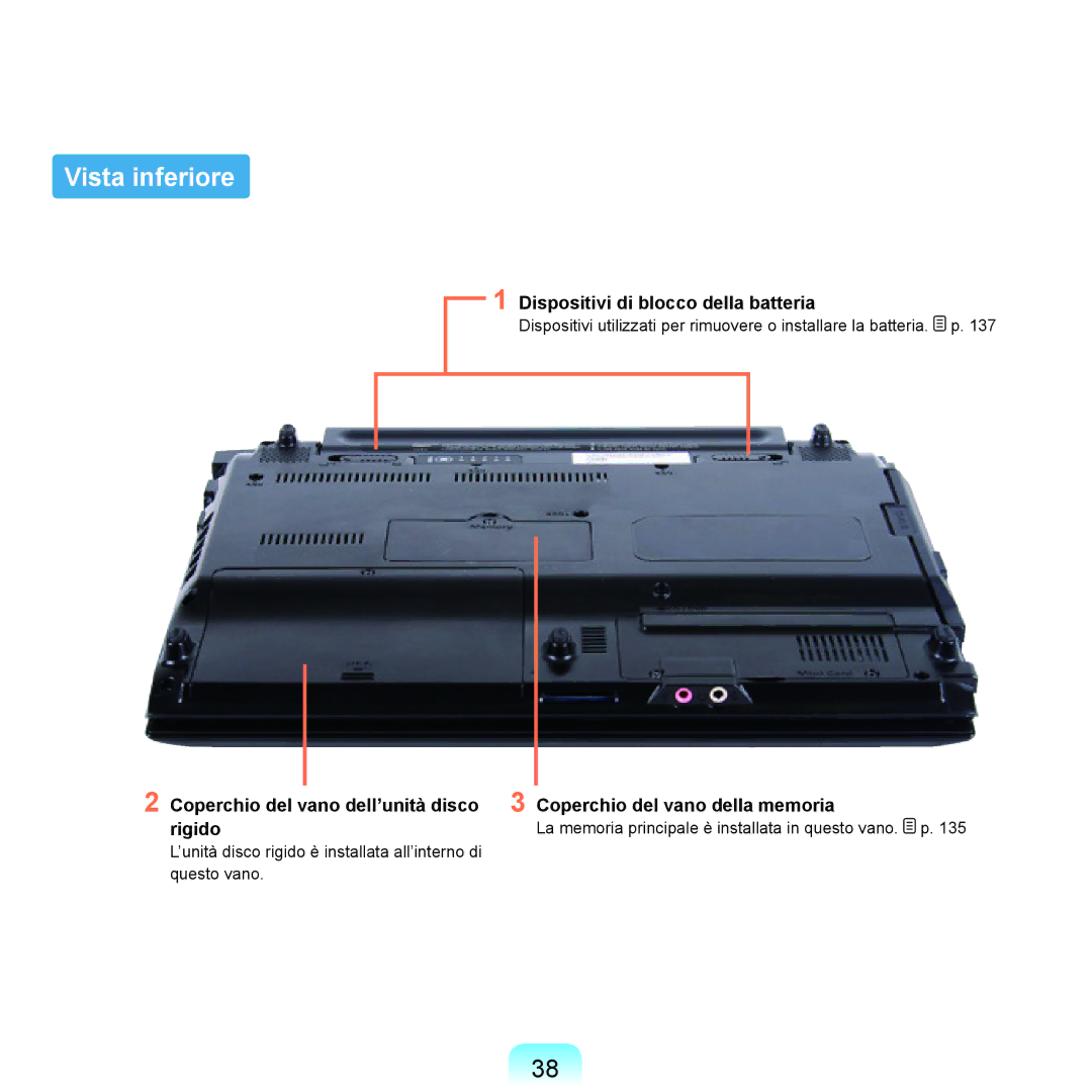 Samsung NP-Q45A003/SEI, NP-Q45AV02/SEG, NP-Q45F000/SEI, NP-Q45A002/SEI Vista inferiore, Dispositivi di blocco della batteria 