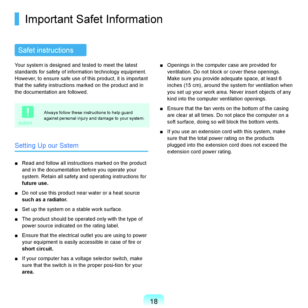 Samsung NP-Q45AV02/SEB, NP-Q45AVB1/SEK manual Important Safety Information, Safety instructions, Setting Up your System 