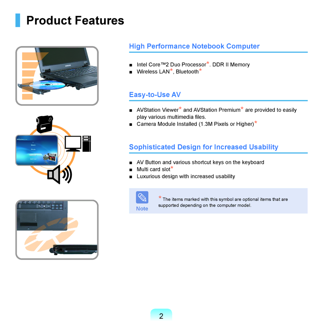 Samsung NP-Q45AV02/SEB, NP-Q45AVB1/SEK manual Product Features, High Performance Notebook Computer, Easy-to-Use AV 