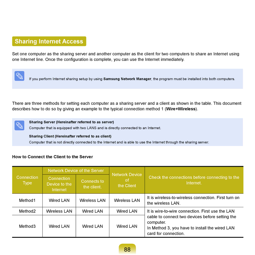 Samsung NP-Q45AV02/SEB, NP-Q45AVB1/SEK manual Sharing Internet Access, How to Connect the Client to the Server 