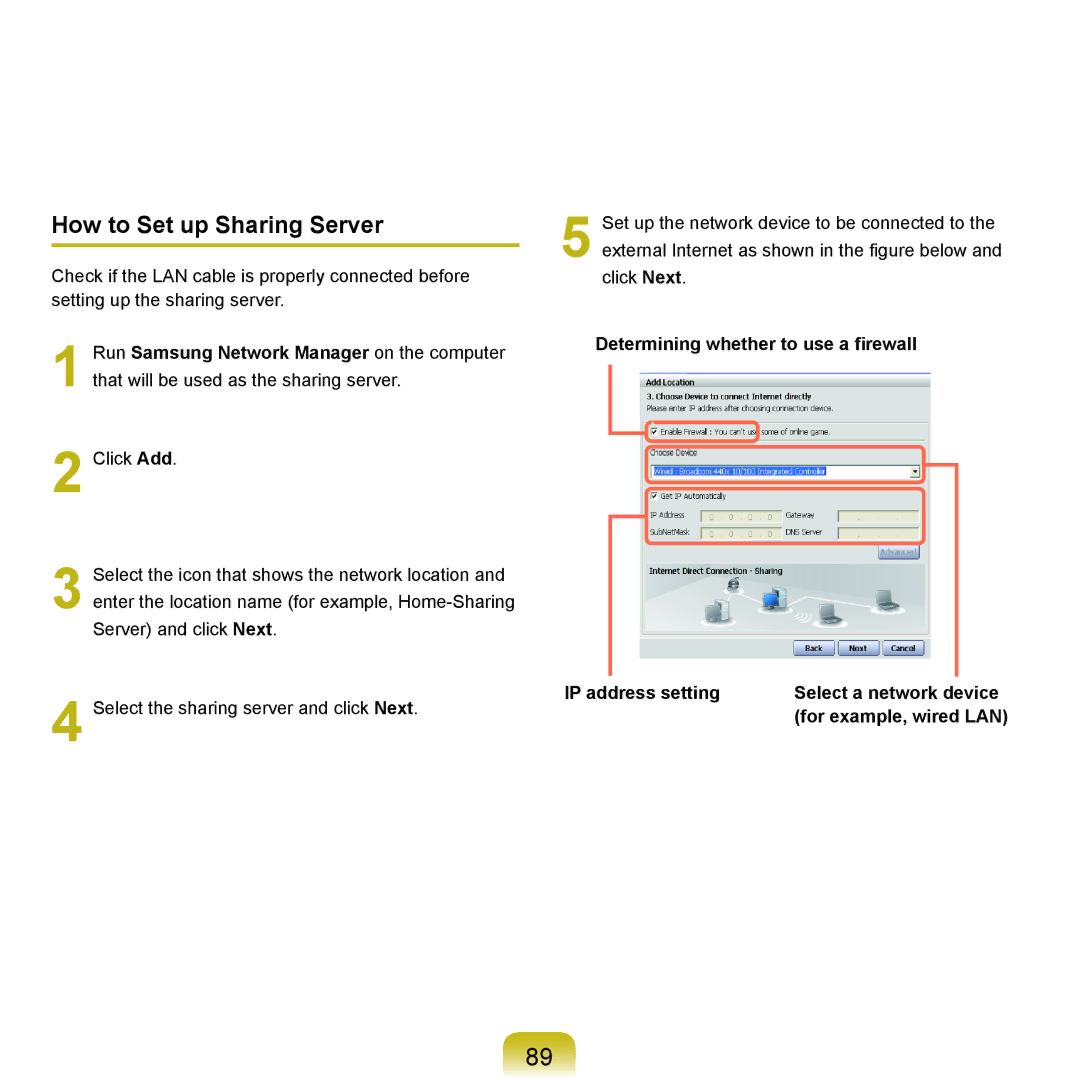 Samsung NP-Q45AVB1/SEK, NP-Q45AV02/SEB manual How to Set up Sharing Server 