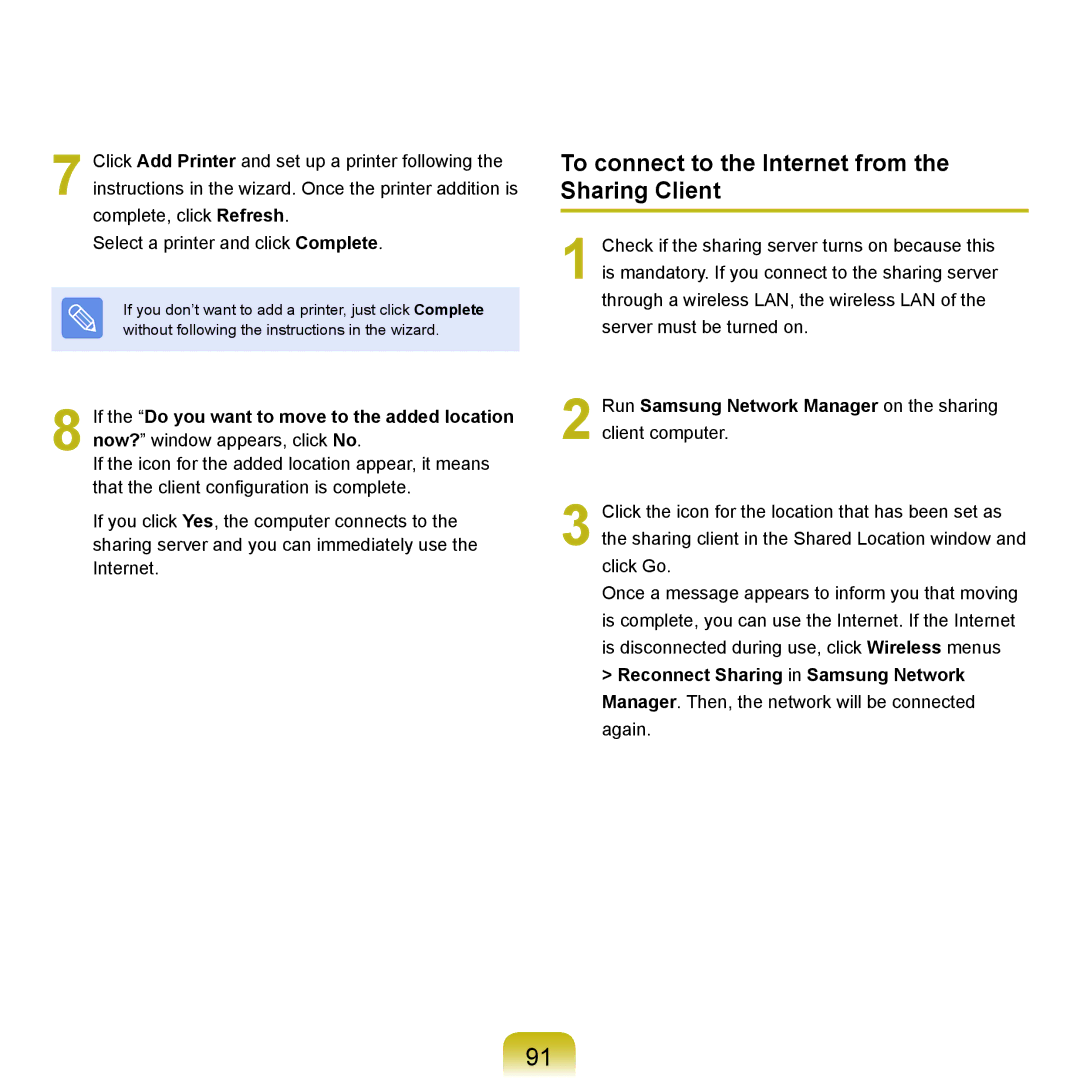 Samsung NP-Q45AVB1/SEK, NP-Q45AV02/SEB manual To connect to the Internet from the Sharing Client 