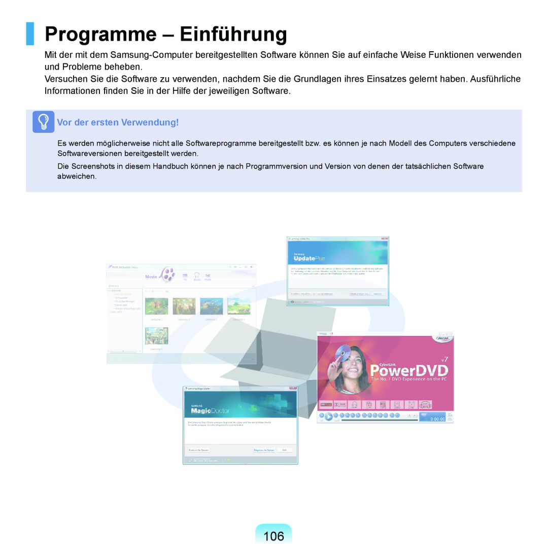 Samsung NP-Q45A006/SEG, NP-Q45F001/SEG, NP-Q45A008/SEG, NP-Q45AV02/SEG, NP-Q45A009/SEG manual Programme Einführung, 10 