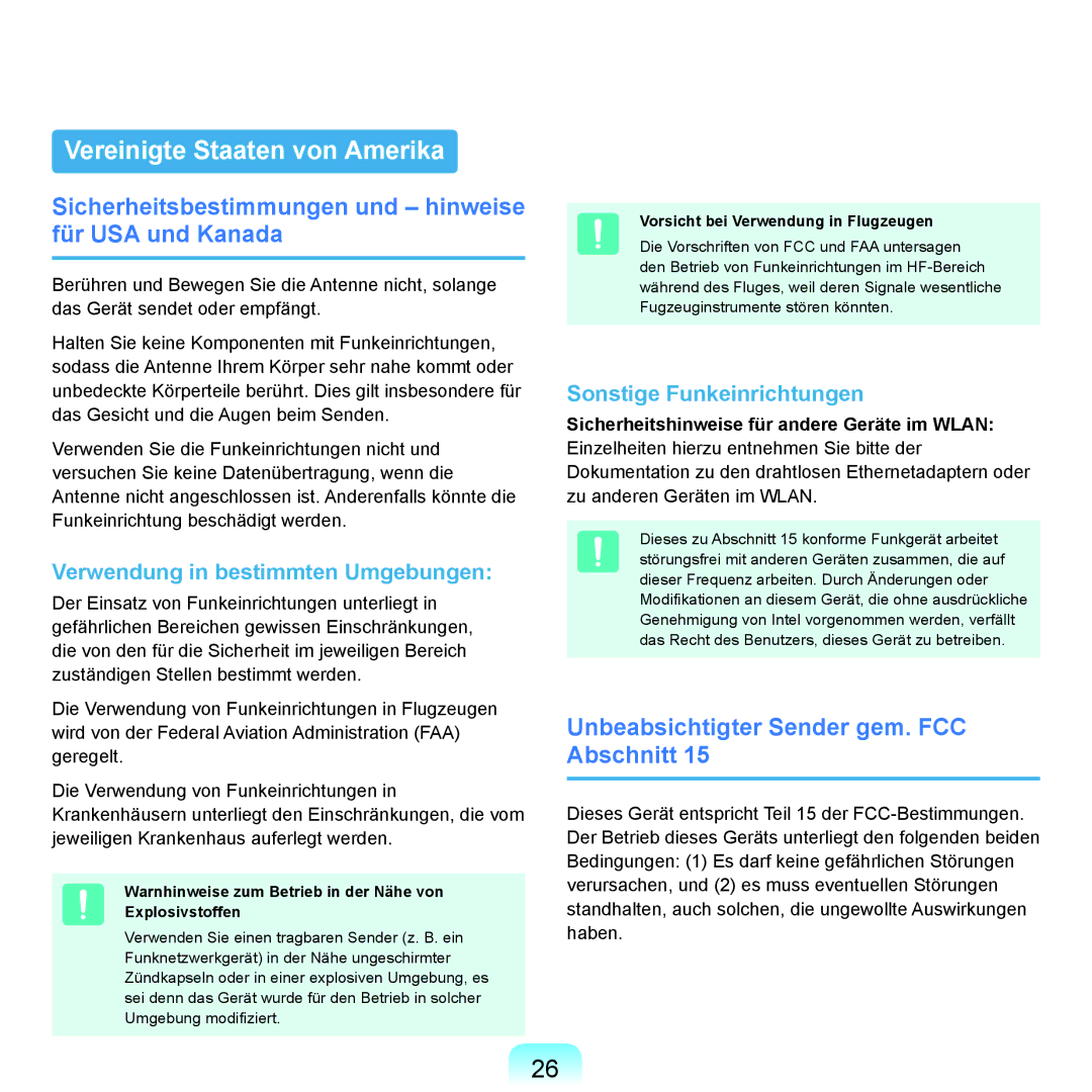 Samsung NP-Q45AV04/SEG manual Vereinigte Staaten von Amerika, Sicherheitsbestimmungen und hinweise für USA und Kanada 