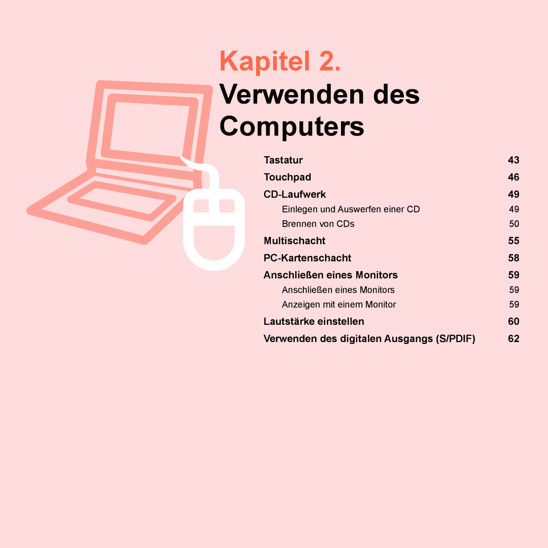 Samsung NP-Q45A008/SEG, NP-Q45F001/SEG, NP-Q45A006/SEG, NP-Q45AV02/SEG manual Einlegen und Auswerfen einer CD Brennen von CDs 