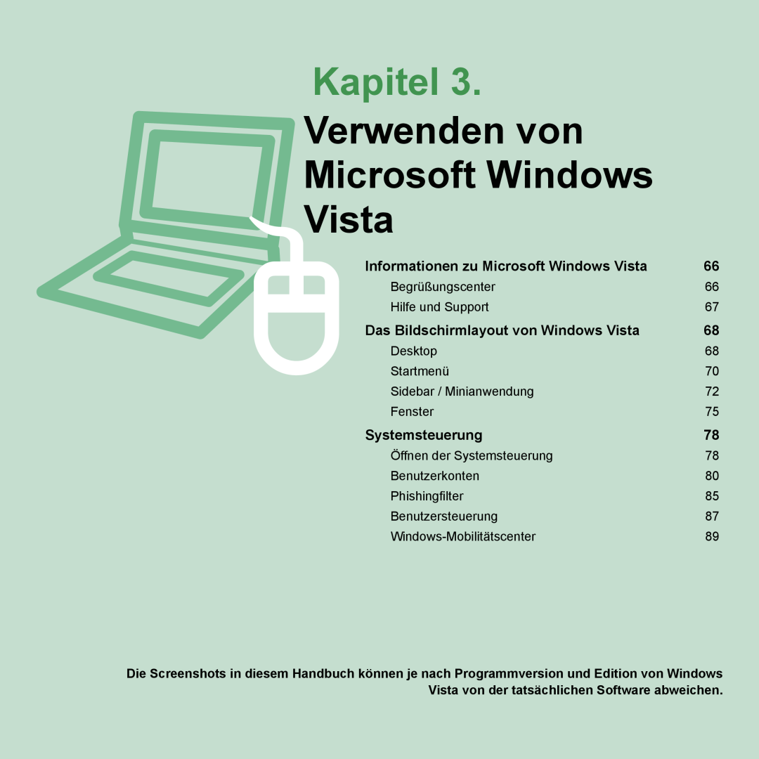 Samsung NP-Q45AV02/SEG manual Kapitel 3. Verwenden von Microsoft Windows Vista, Informationen zu Microsoft Windows Vista 