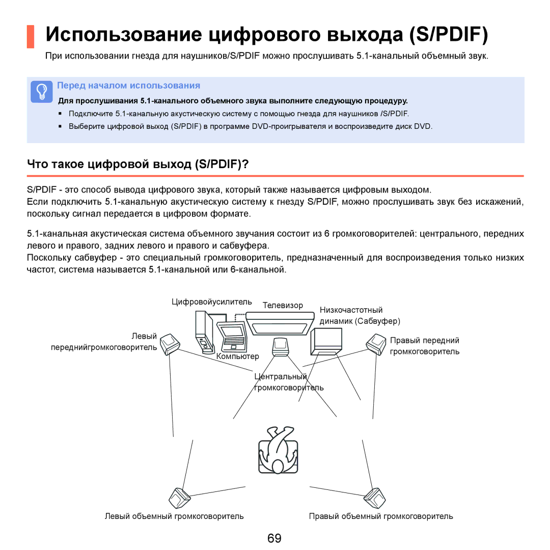 Samsung NP-Q45FY02/SER, NP-Q45FY0A/SER manual Использование цифрового выхода S/PDIF, Что такое цифровой выход S/PDIF? 