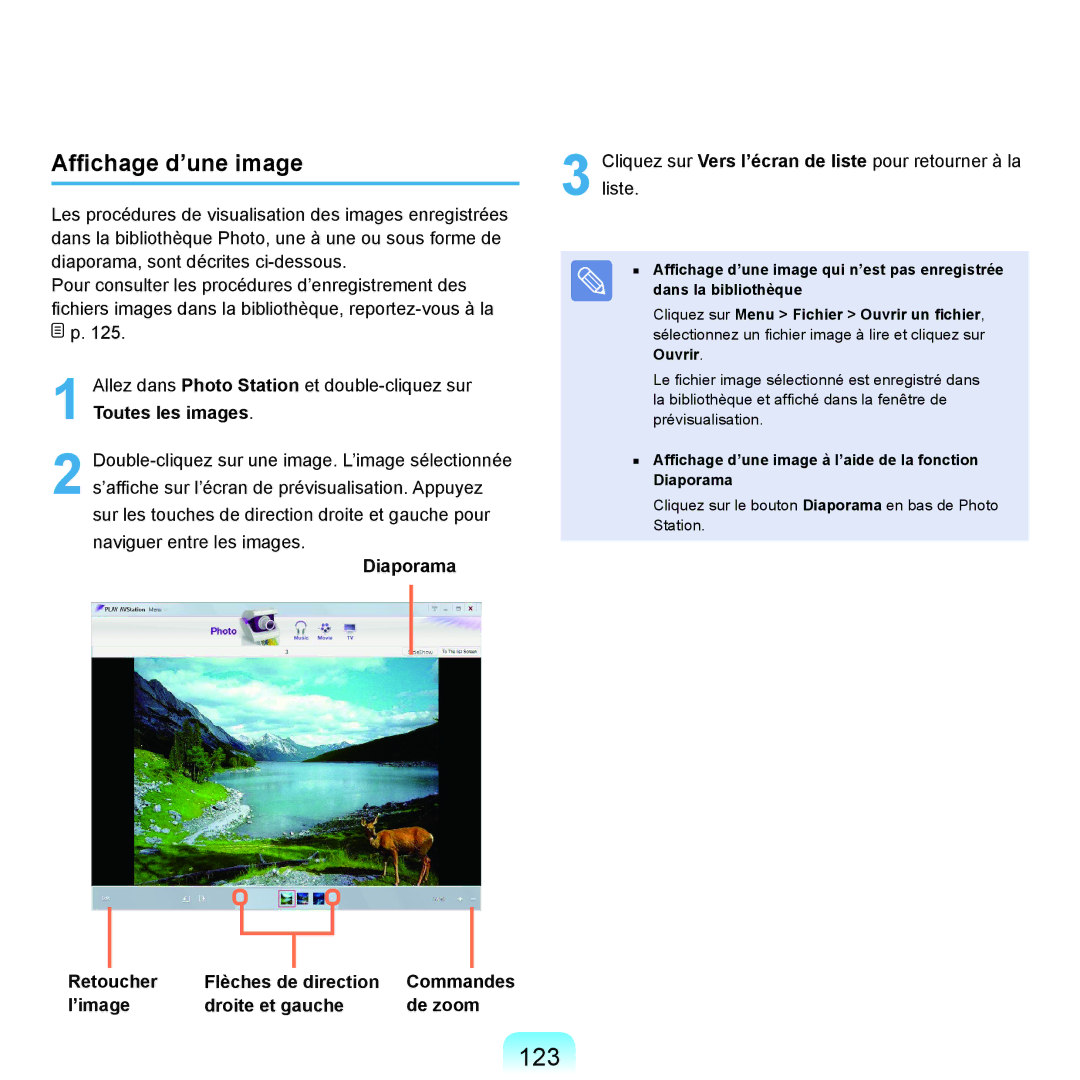 Samsung NP-Q45A002/SEF, NP-Q45T000/SEF, NP-Q45AV08/SEF 123, Affichage d’une image à l’aide de la fonction Diaporama 